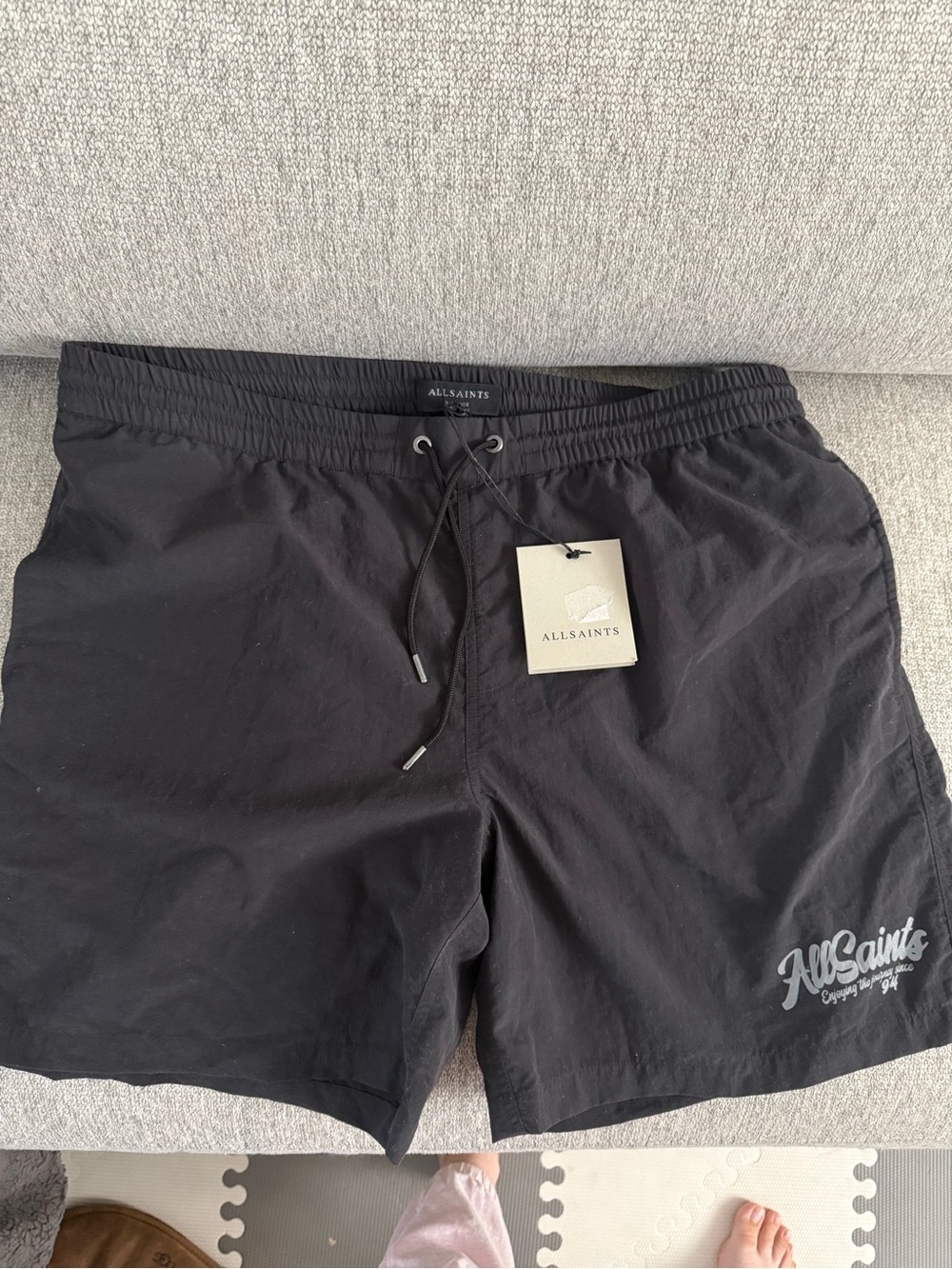 AllSaints Black Men’s Swim Trunks with Subtle Logo
